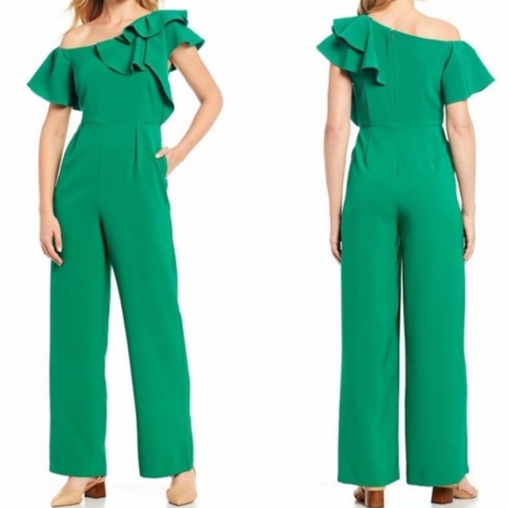 Gibson‎ Latimer Women’s Elegant Emerald Ruffle Shoulder Jumpsuit. Size 8. NWT
